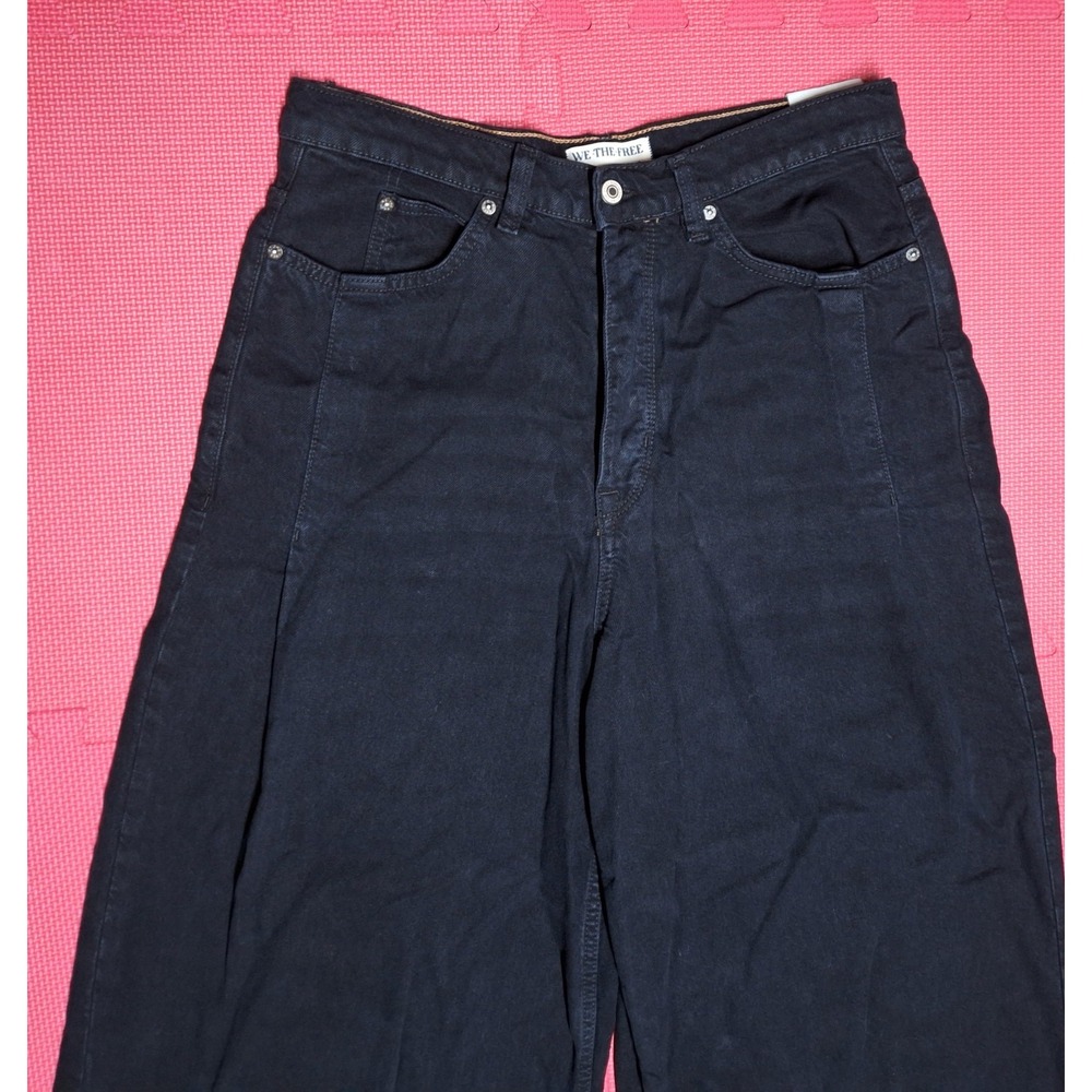 We The Free Barrel Leg Black Denim Jeans Wide Baggy High Waist Pants Woman Sz 32 - Picture 3 of 11